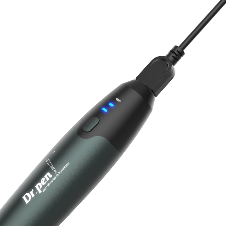 Close up to Dr. Pen A20 Advanced Microneedling Pen and its charging cable