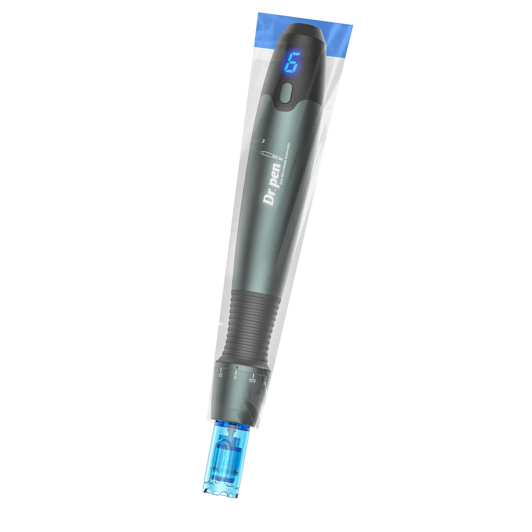 Dr. Pen A20 Advanced Microneedling Pen and its cartridge in the protective sleeve